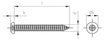 Саморез, полукруглая головка, шестирадиусный шлиц со штырьком (TORX), полная резьба