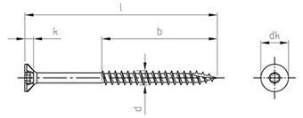 Шуруп по дереву и ДСП, потайная головка, режущий конец, шестирадиусный шлиц (TORX), неполная резьба