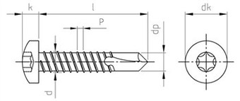Саморез со сверлом, полукруглая головка, шестирадиусный шлиц (TORX)