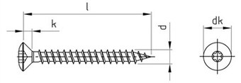 Саморез для ДСП, полупотайная головка, шестирадиусный шлиц (TORX), полная резьба
