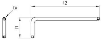 Г- образный ключ для антивандальных винтов с шестирадиусным шлицем TORX и штифтом