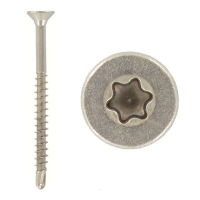 Шуруп для ДСП со сверлом, потайная головка, шестрирадиусный шлиц (TORX), зенкующие рёбра, неполная резьба
