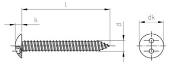 Саморез, полукруглая головка, два отверстия под биту или SP (ласточкин хвост), полная резьба