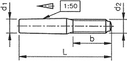 Штифт конический с резьбовой цапфой, конусная часть постоянной длины, конусность 1:50